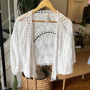Lucky Brand White Crochet Lace Kimono